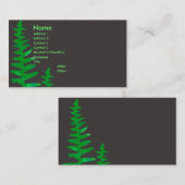 緑のシダの専門の水彩画の家の植物 名刺 (正面/裏面)