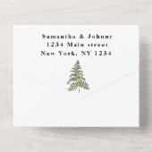 緑のシダの水の色の葉植物性結婚のアル オールインワン招待状 (裏面)