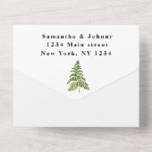 緑のシダの水の色の葉植物性結婚の オールインワン招待状 (裏面)