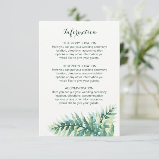 緑のシダの水の色結婚の情報カード エンクロージャーカード (スタンド正面)