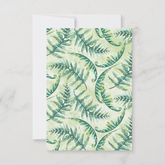 緑のシダの水色の返信カード 出欠カード (裏面)