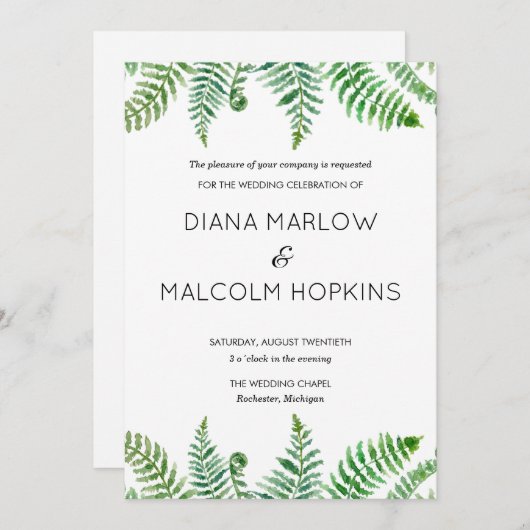 緑のシダの結婚式招待状 招待状 (正面/裏面)
