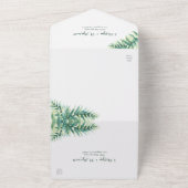 緑のシダの葉の水色ボタニカル結婚ズ オールインワン招待状 (外側)