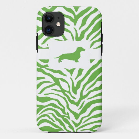 緑のシマウマのストライプw/Dachshund Case-Mate iPhoneケース (裏面)
