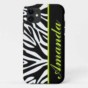 緑のシマウマの名前をカスタムすると白黒 iPhone 11 ケース