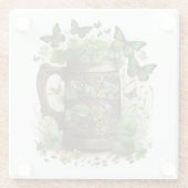 緑のシャムロックと蝶のアイルランドのケルトのマグカップ ガラスコースター (裏面)