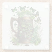 緑のシャムロックと蝶のアイルランドのケルトのマグカップ ガラスコースター (裏面)