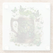 緑のシャムロックと蝶のアイルランドのケルトのマグカップ ガラスコースター (裏面)