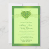 緑のシャムロックのクローバーのハートの結婚式招待状 招待状 (正面)