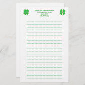 緑のシャムロックのトリミング金ゴールド、並んだ文房具 便箋 (正面/裏面)