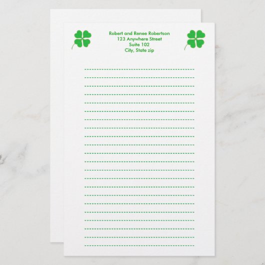 緑のシャムロックのトリミング金ゴールド、並んだ文房具 便箋 (正面/裏面)