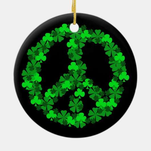 緑のシャムロックのピースサインのオーナメント セラミックオーナメント (裏面)
