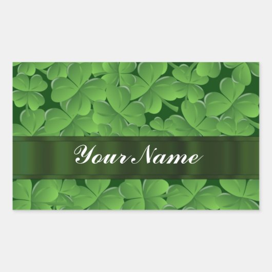 緑のシャムロックパターン 長方形シール (正面)