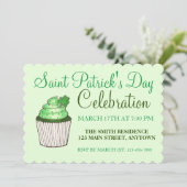 緑のシャムロック クローバー カップケーキ セントパトリックデー 招待状 (スタンド正面)