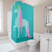 緑のシャワーカーテンに長い髪のユニコーン シャワーカーテン (インサイチュ)