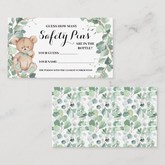 緑のシャワーゲームカードを支える安全ピンの数 プレイスカード (正面/裏面)