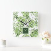 緑のシュロの葉|のモノグラム スクエア壁時計 (ホーム)