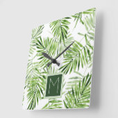 緑のシュロの葉|のモノグラム スクエア壁時計 (傾斜)