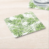 緑のシュロの葉 スクエアペーパーコースター (アングル)