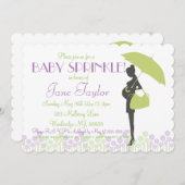 緑のシルエットのベビーは振りかけます 招待状 (正面/裏面)