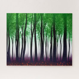 緑のシルエットの葉森紫色の地面 ジグソーパズル