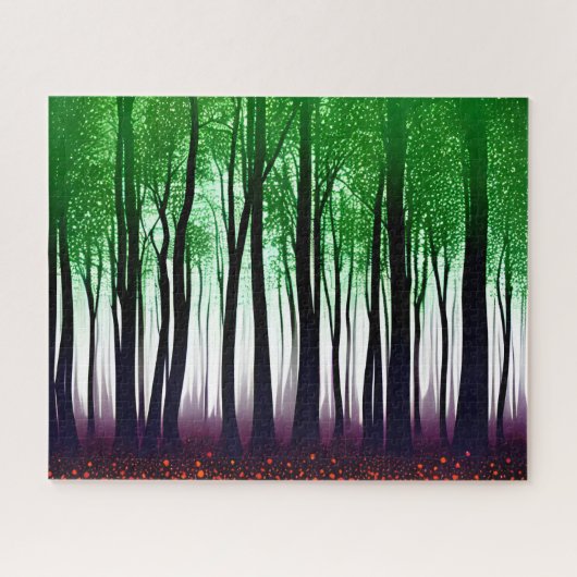 緑のシルエットの葉森紫色の地面 ジグソーパズル (横)