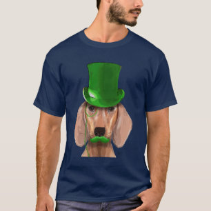 緑のシルクハットおよび口ひげを持つダックスフント Tシャツ