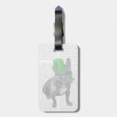 緑のシルクハットおよび口ひげを持つフレンチ・ブルドッグ ラゲッジタグ (裏面縦)