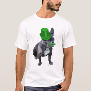 緑のシルクハットおよび口ひげを持つフレンチ・ブルドッグ Tシャツ