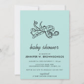 緑のシンプルなラインの動物 タコ 招待状 (正面)