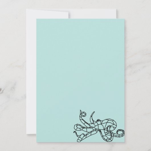 緑のシンプルなラインの動物 タコ 招待状 (裏面)
