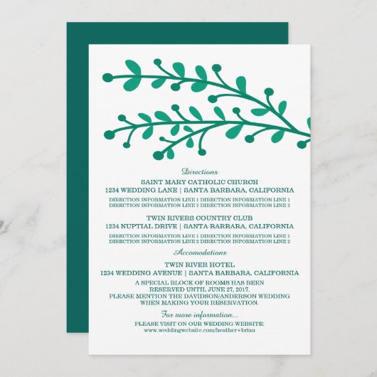 緑のシンプルの結婚葉の情報 招待状 (正面/裏面)