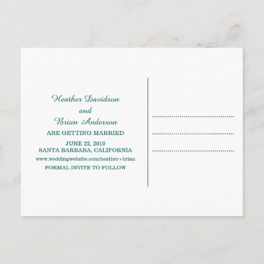 緑のシンプルの葉が日付を保存 案内ポストカード (裏面)