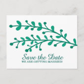 緑のシンプルの葉が日付を保存 案内ポストカード (正面)