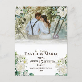 緑のシンプル写真付き日付表の保存 案内ポストカード