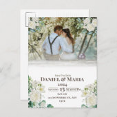 緑のシンプル写真付き日付表の保存 案内ポストカード (正面/裏面)