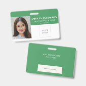 緑のシンプル従業員の写真IDロゴのバーコード  バッジ (正面＆裏面)