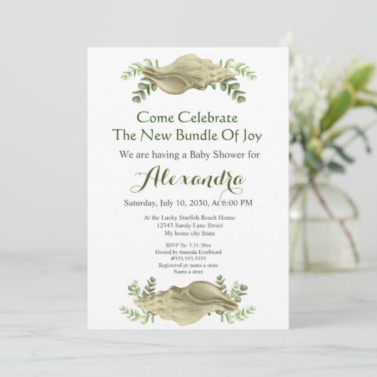 緑のシーシェルクリームシェルコースタルベイビーシャワー (スタンド正面)