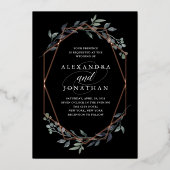 緑のジオブラック |バラ結婚金ゴールド 箔招待状 (正面)