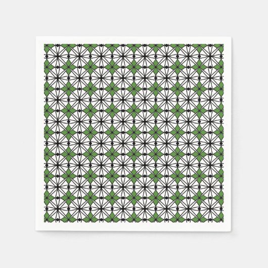 緑のジオメトリパターン スタンダードカクテルナプキン (正面)