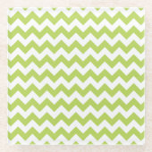 緑のジグザグ、緑の山形、幾何学模様 ガラスコースター (正面)