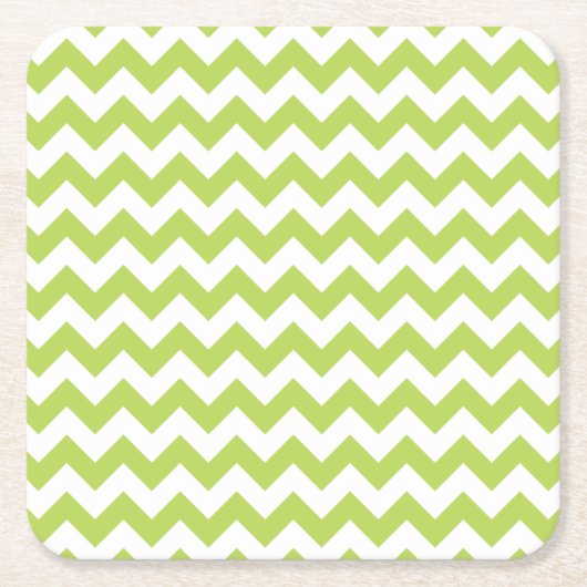 緑のジグザグ、緑の山形、幾何学模様 スクエアペーパーコースター (正面)