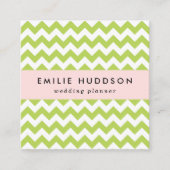 緑のジグザグ、緑の山形、幾何学模様 スクエア名刺 (正面)