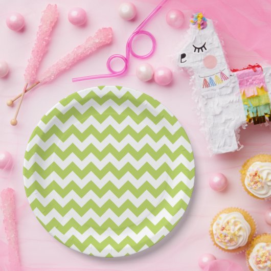 緑のジグザグ、緑の山形、幾何学模様 ペーパープレート (パーティー)