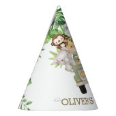 緑のジャングルアニマルズサファリカー誕生日コーン パーティーハット (左)