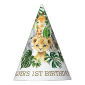 緑のジャングルアニマルズサファリ1stバースデーコーン パーティーハット (正面)