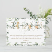 緑のジャングルアニマルベビーシャワー誕生日 サンキューカード (スタンド正面)