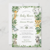 緑のジャングルサファリ動物の男の子の赤ちゃんシャワー 招待状 (正面)