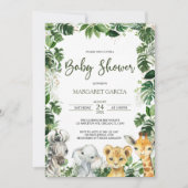 緑のジャングルサファリ動物の赤ちゃんシャワー 招待状 (正面)