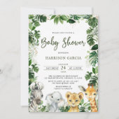緑のジャングルサファリ動物の赤ちゃんシャワー 招待状 (正面)
